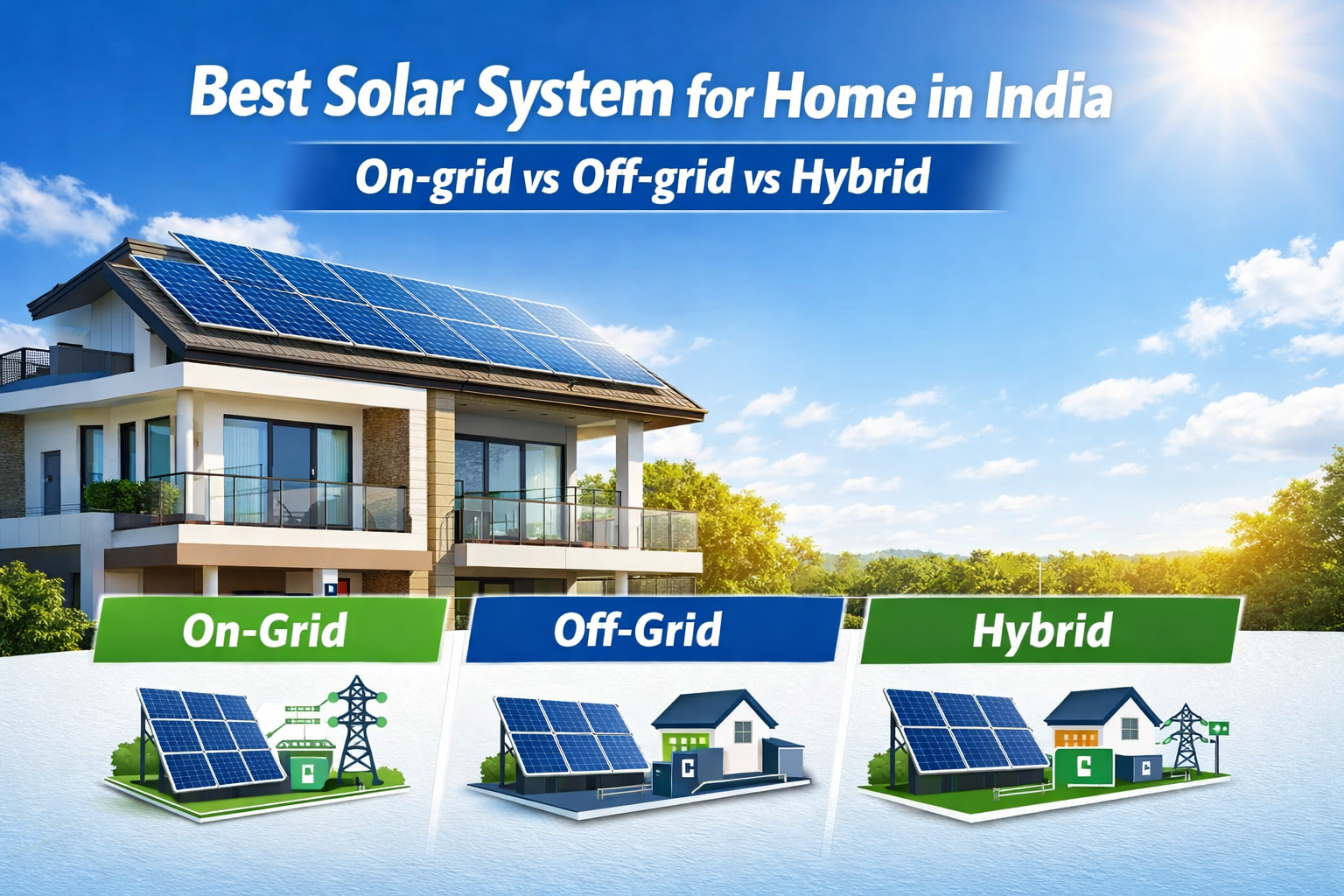 Best Solar System for Home in India - On-grid vs Off-grid vs Hybrid